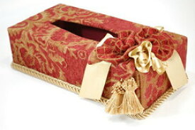 ティッシュケース　布製　花柄　レッド/ゴールドアメリカブランド　ティッシュボックス ジェニファーテイラー