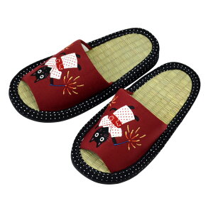 スリッパ 浴衣たまスリッパ 猫柄 線香花火 ノアファミリー ブルー レッド 〜24.5cmい草 和風 タタミ 天然イ草 イ草 猫グッズ 和柄 夏祭り ねこ ネコ 室内履き かわいい 前開き ルームシューズ