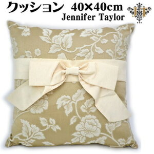 クッション Pillow ベージュ Heirloom 40×40cm クッションカバー取外可 JENNIFER TAYLOR おしゃれ アンティーク ジャカード織り 雑貨 ジェニファーテイラー 布製 ローズ 薔薇 ヨーロッパ アンティーク