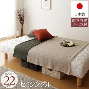 脚付き マットレスベッド 一体型 通常丈 セミシングルサイズ 脚22cm ポケットコイル 極厚キルティング 耐荷重250kg 低ホルムアルデヒドF☆☆☆☆ 日本製 【組立設置サービス付き】【代引不可