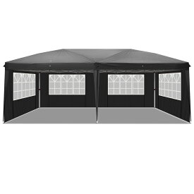 タープテント 3m×6m サイドシート6枚付き ワンタッチ 収納バッグ付き 3段階調節 UVカット 大型 耐水 レジャー イベント 海 バーベキュー 防災 運動会 おしゃれ 日除け 簡単取り付け (ブラック)