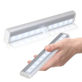 人感センサーライトLEDライト 乾電池式 配線不要 50,000h超寿命 自動点灯消灯 省エネ マグネット貼り付け式 省エネ 高輝度 10LED 小型 懐中電灯 玄関 洗面所 廊下など屋内照明に最適 昼白色（約186×30×15mm）