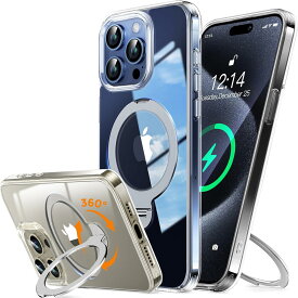 iPhone13Pro/14Pro/15Pro/16Pro/16/16Pro Max 対応 MagSafe ケース 360° 回転スタンド付き 耐黄変 透明 耐衝撃 米軍規格 落下防止 防指紋 ワイヤレス充電