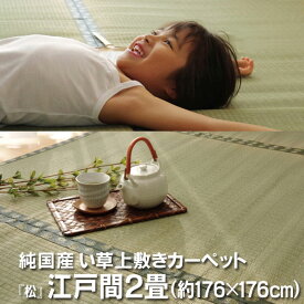 純国産 い草 上敷き カーペット 双目織 『松』 江戸間2畳(約176×176cm）