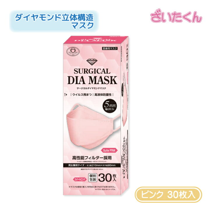 楽天市場 大和工場 Idk サージカルダイヤモンドマスク ピンク 30枚 医療用マスク 不織布マスク 個別包装 男女兼用 桃 全国マスク工業会 Jis規格適合 高性能フィルター 210mm 80mm ざいたくん 楽天市場店