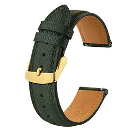 [BISONSTRAP] 時計バンド 22mm カーフレザー腕時計替えベルト Quick Release両面本革 ビジネススタイル交換べると ダークグリーン/ゴールドバックル