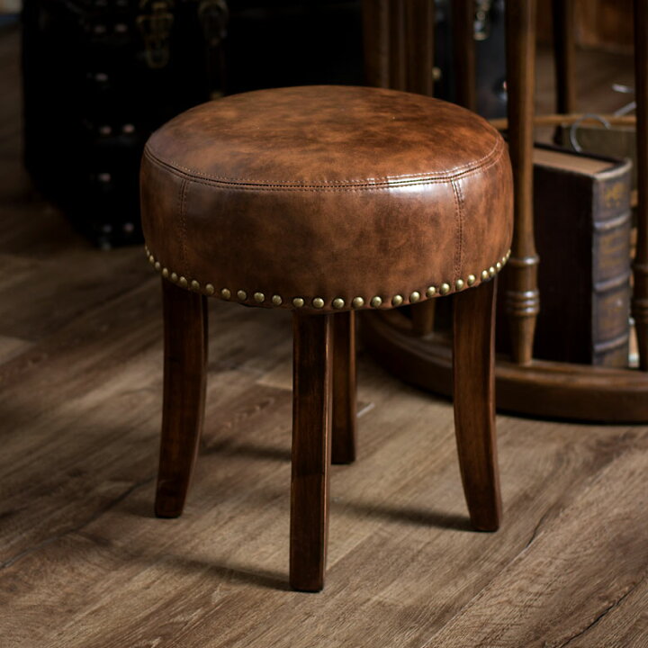 楽天市場】スツール 円形 ラウンド 木製 猫脚 レザー座面 高さ40cm  