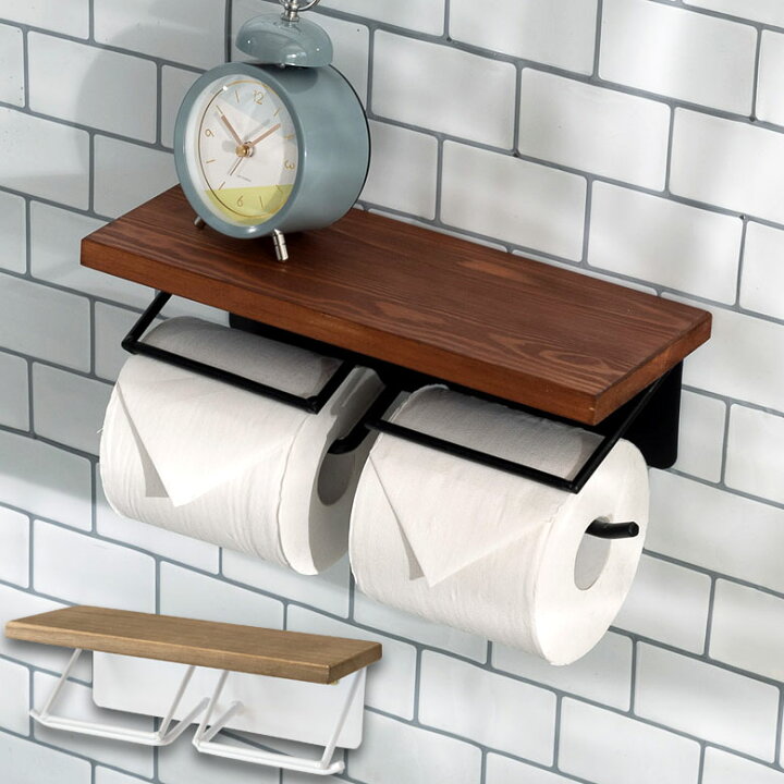 楽天市場 トイレットペーパーホルダー ダブル 2連 ウッド 木英 アイアン 金属 棚付き 約 W 31cm D 12cm H10cm トイレ ペーパーホルダー Sylph シルフ ベージュ ブラウン アンティーク ヴィンテージ ナチュラル 北欧 おしゃれ 収納 Diy 賃貸可 店舗用 インダストリアル