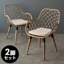 【最大2000円クーポン】 アームチェア BALERINA ラタンチェアー メッシュデザインAタイプ ラタン製 木製脚 肘掛け 取り外しクッション座面 座面高39cm 2脚セット 椅子 ダイニングチェア 肘付椅子 ラタン家具 籐 籐椅子 籐家具 一人掛け 西海岸 リゾート[set-13850-wd-lgv]