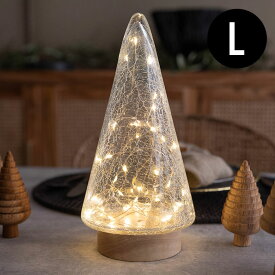 クリスマスツリー型 ライト LED Lサイズ 卓上 おしゃれ ミニツリー 北欧 屋内 室内 机 テーブル 棚 寝室 玄関 クラックガラス 木製 小型　かわいい 韓国 イルミネーション 一人暮らし ランプ オブジェ 雑貨 西海岸インテリア サーフスタイル カリフォルニアスタイル [94875]