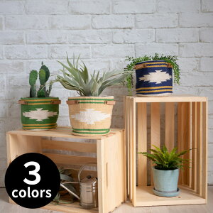 【最大500円クーポン】 ファブリックプランター 円形 15cm コットン ベージュ グリーン ネイビー 取っ手付き 綿 観葉植物 本革 小物入れ プランターカバー 植木鉢カバー インテリア ネイティ