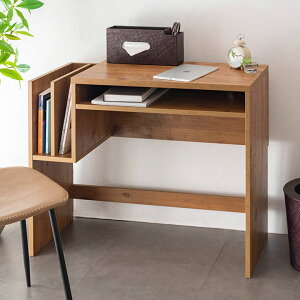 デスク 木製 W 90 × D 35 × H 72 cm コンセント付き ブラウン パソコンデスク 机 PCデスク スリム ウッド 収納 おしゃれ シンプル ナチュラル 奥行き浅め 在宅勤務 リモートワーク テレワーク リビ
