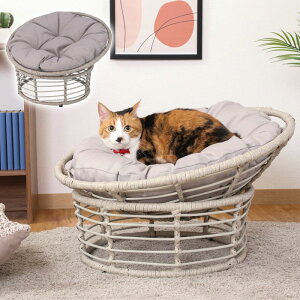 【値下げ】ラタン調 クッションチェア 猫 ペットベッド 丸 チェア ペット用チェアー コンパクト キャットハウス 室内 ネコ ベッド ラタン ペットマット クッション付 ニャンモック ネコ家具