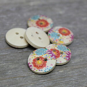 2コ穴プリントウッドボタン丸 直径 1.5cm 6個入り sgy-106_b_6p 【メール便同梱可】( 手芸用パーツ 手芸 手芸用品 手芸材料 パーツ ハンドメイド 材料 素材 button 雑貨 日用品雑貨・文房具・手芸 手