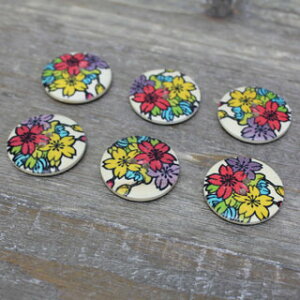 2コ穴プリントウッドボタン丸 直径 2.5cm 6個入り sgy-101_6p 【メール便同梱可】( 手芸用パーツ 手芸 手芸用品 手芸材料 パーツ ハンドメイド 材料 素材 button 雑貨 日用品雑貨・文房具・手芸 手