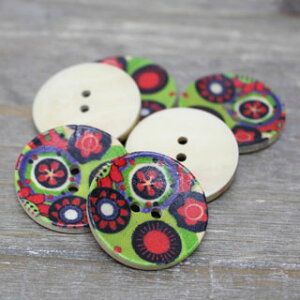 2コ穴プリントウッドボタン丸 直径 3.0cm 6個入り sgy-109-b 【メール便同梱可】( 手芸用パーツ 手芸 手芸用品 手芸材料 パーツ ハンドメイド 材料 素材 button 雑貨 日用品雑貨・文房具・手芸 手芸