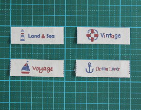 コットン タグ テープ [1.5cm幅][約2ヤード(約182cm)（タグ38個）]sgy-988-a-2y【メール便可】(手芸用パーツ ワンポイント 布タグ タグテープ 手芸材料 パーツ 副資材 ハンドメイド handmade マリーン 海 船 いかり 灯台 ワンポイント 布タグ）