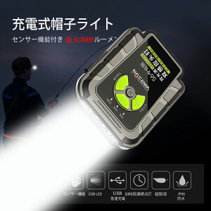 LEDキャップライト ヘッドライト 懐中電灯 USB充電可能 電池残量表示 帽子ライト 高輝度 ポータブル 軽量 着用可能 防水ヘルメットライト 男女兼用 アウトドア ランニングライト