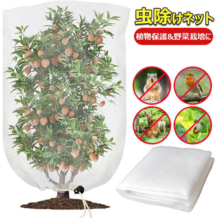 防虫ネット家庭菜園防鳥ネットPFIRHAS植物保護カバー2枚入りファスナー付き&巾着式プランター園芸ネット鳥よけネット虫鳥除け網花壇果樹野菜栽培適用防風防虫鳥対策 【楽天市場】＼任意2個で300円OFF／防虫ネット 植物ネット 2枚入り 植物保護カバー 野菜網 鳥よけ網 メッシュ巾着式 防風 防虫 鳥対策 園芸用ネット  菜園 プランター 花壇適用のホワイト透明 通気性 園芸用品 : YOLER