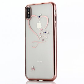 【処分特価】 iPhone13 Pro (6.1inch) 背面タイプ ケース カバー ラインストーン ハート クリア かわいい 透明 キラキラ 大人可愛い 素敵 メタリック シンプル ローズゴールド