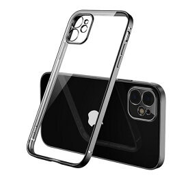 【処分特価】 iPhone 12 背面ケース ケース カバー 保護 フチカラー 縁 ゴールドメッキ クリア 透明 カメラレンズカバー シンプル おしゃれ 可愛い カラーバリエーション ブラック