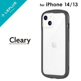 半額！iPhone14/13 対応 ケース カバー 背面タイプ 背面クリア 透明 耐衝撃 ハイブリッド 「Cleary」 精密設計 ステッカー アレンジ パステル ニュアンスカラー シンプル かわいい おしゃれ ダークグレー