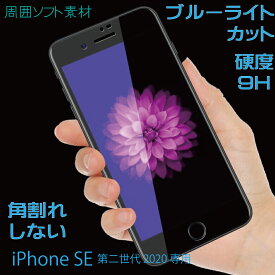 iPhone SE3 (第3世代)/SE2 (第2世代) 対応 ガラスフィルム 液晶保護 ブルーライトカット　周囲ソフト素材　角割れ防止 ブラック glass-film-195