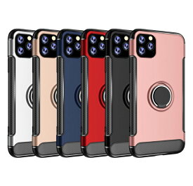 iPhone 11 / 11Pro / 11ProMax 対応 スマホケース 背面ケース ハイブリッド 2重構造 TPU+PC 耐衝撃 マット メタリックカラー 落下防止 スタンド機能 ホルダーリング バンカーリング ローズピンク シルバー ゴールド ブルー レッド ブラック