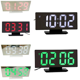 ミラーデジタルLEDアラーム時計 デジタルLED時計 デジタル表示 LED表示 ミラー 目覚まし時計 置き時計 USB給電 USBケーブル付属 時刻・設定記憶用補助電池付属 アラーム機能 日付表示 温度表示