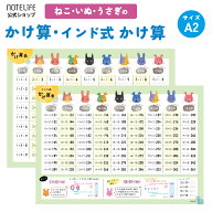 お風呂ポスター 【 いぬ ねこ うさぎデザイン かけ算 インド式かけ算 セット、】A2 (60×42cm) 学習ポス…