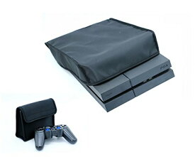 【Ambertech】SONY PS4専用防塵防水カバー 横置き コントローラー収納バッグ 付け 2個セット 本体ホコリ防止カバー コントローラースッキリ収納 ブラック(ケースのみ）