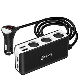 Te-Rich シガーソケット usb 車載充電器 ソケット 3連 4USBポート 最大6.8A/5V 急速充電 12V/24V車対応 LED付 オート電圧測定 スマート識別 12か月保証 (グレー)