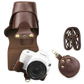 kinokoo Canon EOS 200D/EOS KISS X9 / EOS KISS X10専用カメラケース カメラバッグ 18-55 mm レンズ 対応 バッテリーの交換でき 三脚ネジ穴付き PUレザー 全面保護型 ショルダーストラップ付き (コーヒー)