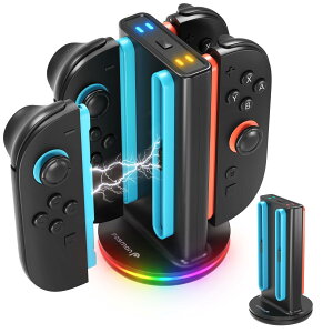 �y���������zFosmon Switch 2 Joycon�Ή��[�d�X�^���h 4�䓯���[�d ���C���� �����[�d RGB���C�g9���[�h �j���e���h�[�X�C�b�`2 �p�R���g���[���[���[