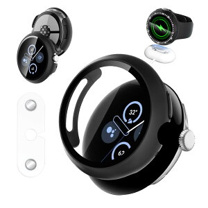 �y���������zGoogle Pixel Watch 4 41mm / 45mm �p �P�[�X + �[�d�⏕�� KONXISA �J�o�[+�t�B���� ��̌^�iPC�P�[�X+�K���X�t�B�����j �����[�d�\ �����ߗ� �C�菝�h�~ �Ռ��z�� �S�ʕی� ���E�ȒP �F�F
