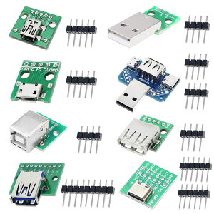 �y���������zDAOKAI 8�� USB - DIP �A�_�v�^�[ 2.54mm USB Type-C/Type-B/USB 2.0 / USB 2.0 �I�X/USB 3.0 / Micro USB/Mini USB/USB 4 in 1 - DIP �R���o�[�^�[ �u���[�N�A�E�g�{�[�h �s���w�b�_�[�t��