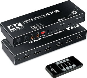 �y���������zavedio links 4K@60Hz HDMI�}�g���b�N�X4����2�o�� HDMI�ؑ֊� ���������� ���f�W�^��/SPDIF/L/R�I�[�f�B�I�o�� �����R������ HDMI 2.0b�AHDCP 2.2�AHDR 10�ARGB 8:8:8�Ή��ySwitch/PS5/Xbox�V���[�YX����