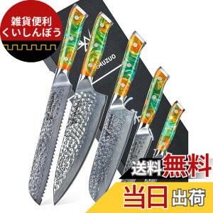 �y���������zSANMUZUO Kitchen Cooking Knife Set - 5 Pieces Chef Knives- Forged Damascus Steel & Resin Handle - Yao Series