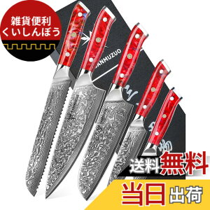 �y���������zSANMUZUO Chef Cooking Knives Set- Kitchen Knife Set of 5 Piece - Ultra-Sharp VG10 Damascus Steel & Resin Handle - Xuan Series (Sunset Red)