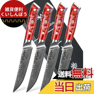 �y���������zSANMUZUO Steak Knives Set of 4, Ultra Sharp Non Serrated Kitchen Steak Knife 5 Inch - Damascus Steel & Resin Handle - Xuan Series (Sunset Red)