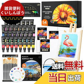 【送料無料】Shuttle Art アクリル絵の具 30色セット 筆 チューブ 耐久性 速乾 防水 木/壁/陶器/ズックに描ける 子供用 イラスト 塗り絵 クラフト 美術 画材 宿題 初心者 専門家 色：54点、サイズ：54 Pack