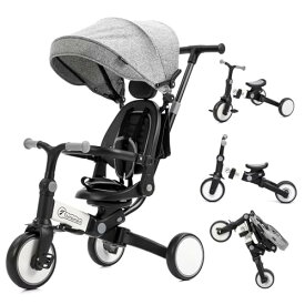 Thinkmax 子供用三輪車 ベビーカー 6in1 折りたたみ 手押し棒付き 乗用玩具 超軽量 乗り物 組み立て簡単 1〜6歳 プレゼント T10B