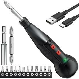 AAL 電動ドライバー 小型 携帯 手持ち Type-C USB充電式 人間工学設計 滑り止め 軽量 手動兼用 高輝度LEDライト 正逆転切り替え 初心者対応 操作簡単 家庭用 DIY用 合金製 ビット 14本付 2025強化版