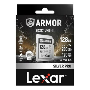 Lexar ARMOR SILVER PRO SDXC UHS-II [J[h128GB őǎ摬x 280MB/s ő发x 120MB/s 6KΉ vtFbViBeΉ [J[