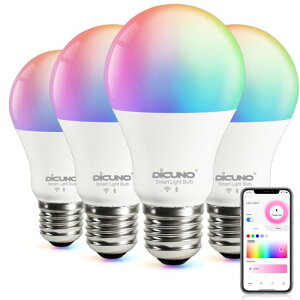 �y�@ Alexa�F��zDiCUNO �X�}�[�g�d�� E26 LED�d�� 60W���� 9W 800lm �������F Alexa Google �Ή� �d���F�E�����F �}���`�J���[ 1600���F RGBCW �L�z�� Wi-Fi Bluetooth�ڑ� �n�u�s�v PSE�F�؍ς� 4��