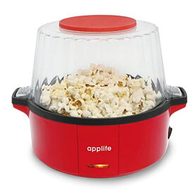 applife PON!PON! ポップコーンメーカー レッド | 電動 簡単 家庭用 安全 自動調理 豆をいれるだけ 調理が見えるからたのしい