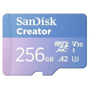 256GB SanDisk Creator microSD UHS-I�J�[�h SD�J�[�h�A�_�v�^�[�t�� - �ő�190MB/�b�A4K�A5.3K�AMicro SD�J�[�h-SDSQXAV-256G-GN6MS�B