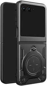 KOOLRIVER�EMoto Razr 50/50s �P�[�X �J�o�[ ��̌^�����O�t�� �}�O�l�b�g���ԍڃz���_�[�Ή� 2�d�\�� �X�g���b�v�z�[���t��[Moto Razr 50/50s(�u���b�N)]