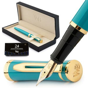 Wordsworth & Black Fountain Pen Set, Medium Nib, Includes 6 Ink Cartridges and Ink Refill Converter, Gift Case, Journaling, Calligraphy, Smooth Writing Pens [Turquoise Gold]