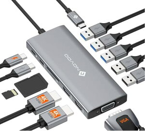 NOVOO USB C hbLOXe[Vb12|[gځE2HDMIEVGAE5USB|[gE100W PDΉEUSB-Cf[^ESD/TFJ[h[_[bMacBook/Dell/HP/SurfaceȂǂɑΉ